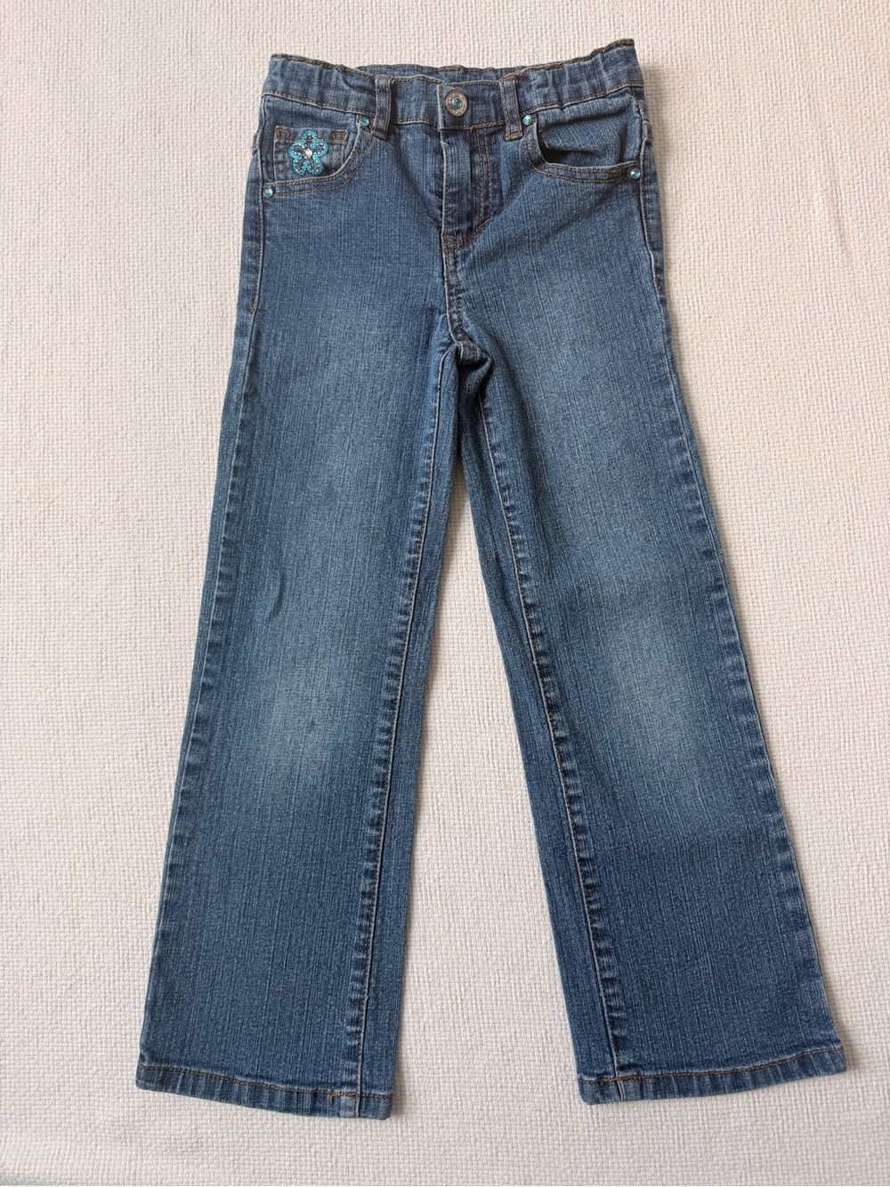 Arizona Jean Company Kids Blue Denim Jeans with Teal Accent - Picture 2 of 9